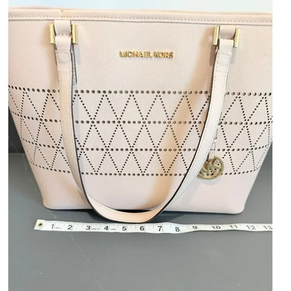 Michael Kors Studded Saffiano Leather Tote Bag Pink Shoulder Bag